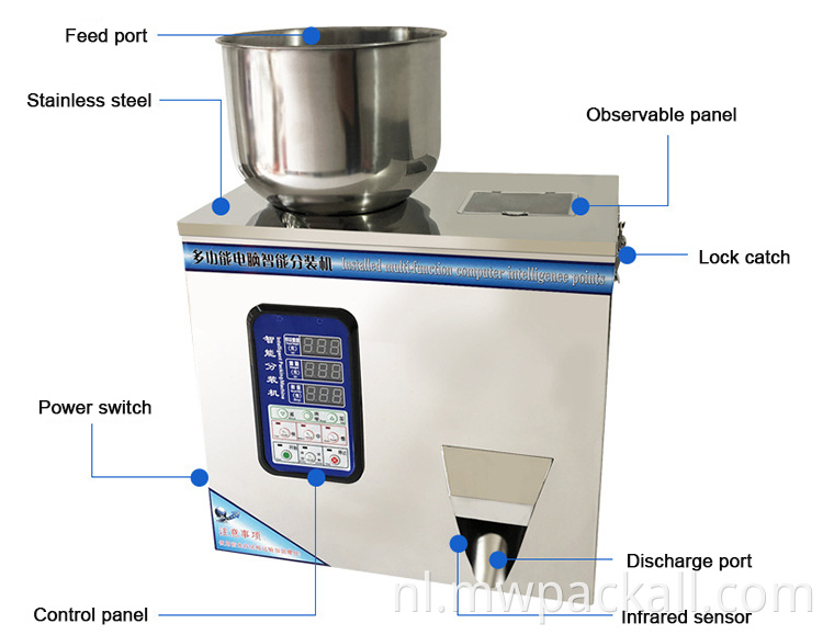 Automatische fleszak Poedervuller Deeltje Thee Suikerzaden Korrels Poederweegvulmachine